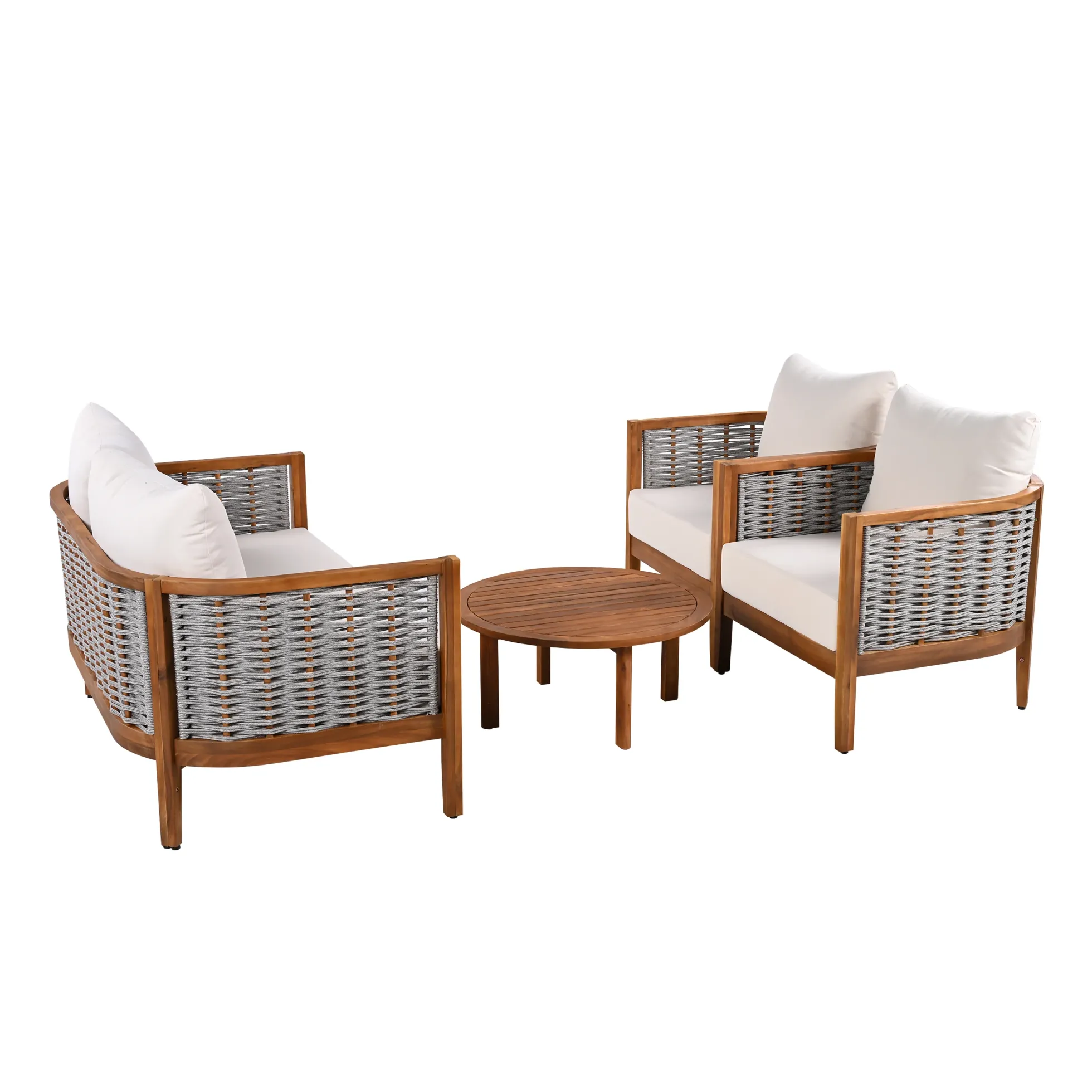 Outdoor Patio Woven Rope Tub Design 4 Seat Sofa Set with Soft Cushions & Table