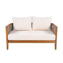 Outdoor Patio Woven Rope Tub Design 4 Seat Sofa Set with Soft Cushions & Table