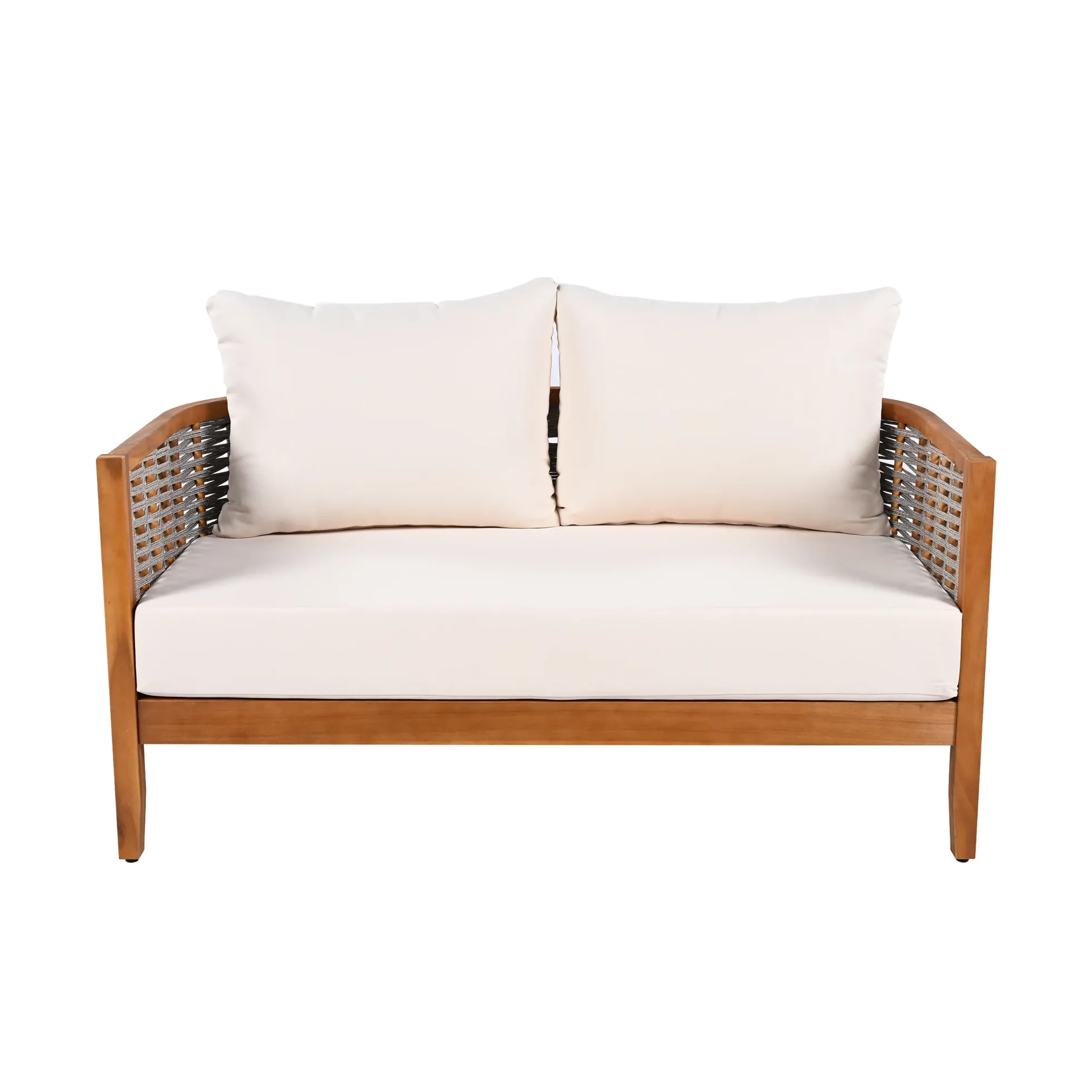 Outdoor Patio Woven Rope Tub Design 4 Seat Sofa Set with Soft Cushions & Table