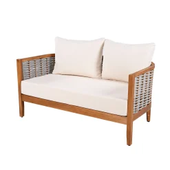 Outdoor Patio Woven Rope Tub Design 4 Seat Sofa Set with Soft Cushions & Table