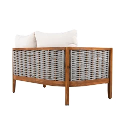 Outdoor Patio Woven Rope Tub Design 4 Seat Sofa Set with Soft Cushions & Table