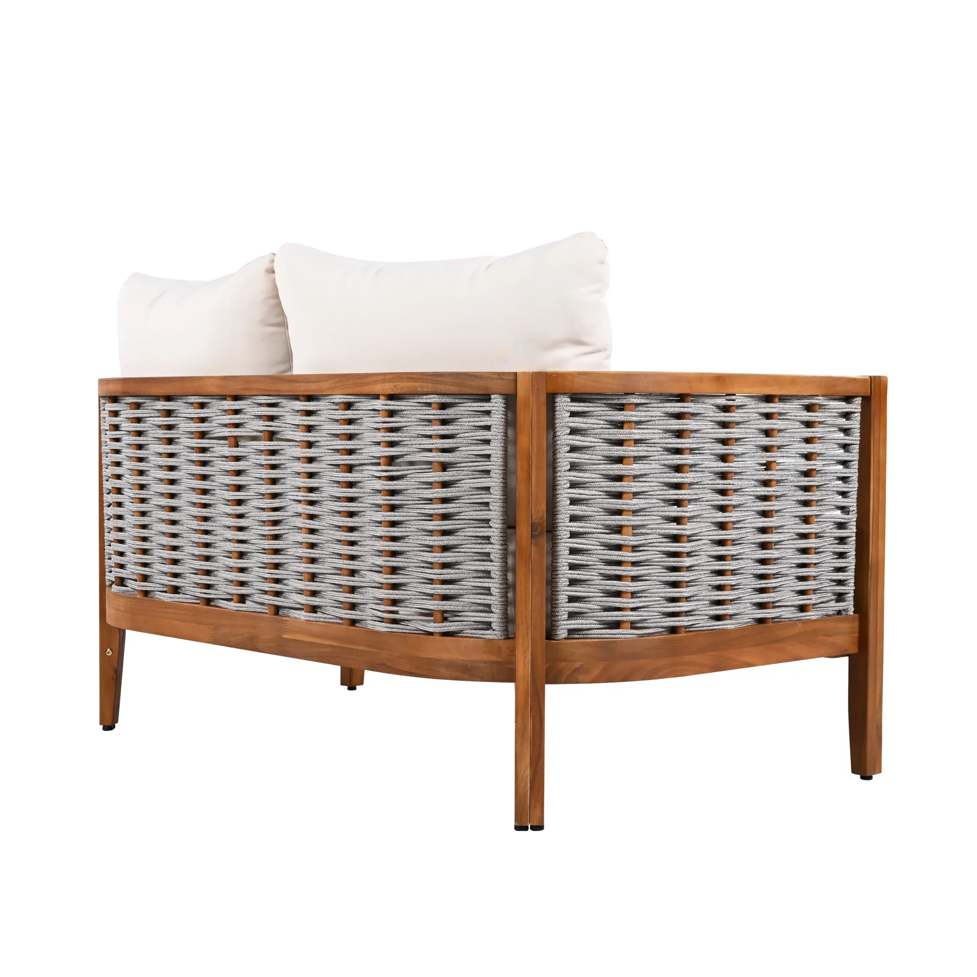 Outdoor Patio Woven Rope Tub Design 4 Seat Sofa Set with Soft Cushions & Table