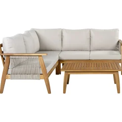 Outdoor 4pc Acacia Wood and Rope Sectional Patio Corner Set