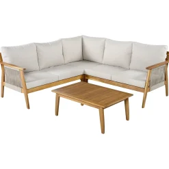 Outdoor 4pc Acacia Wood and Rope Sectional Patio Corner Set