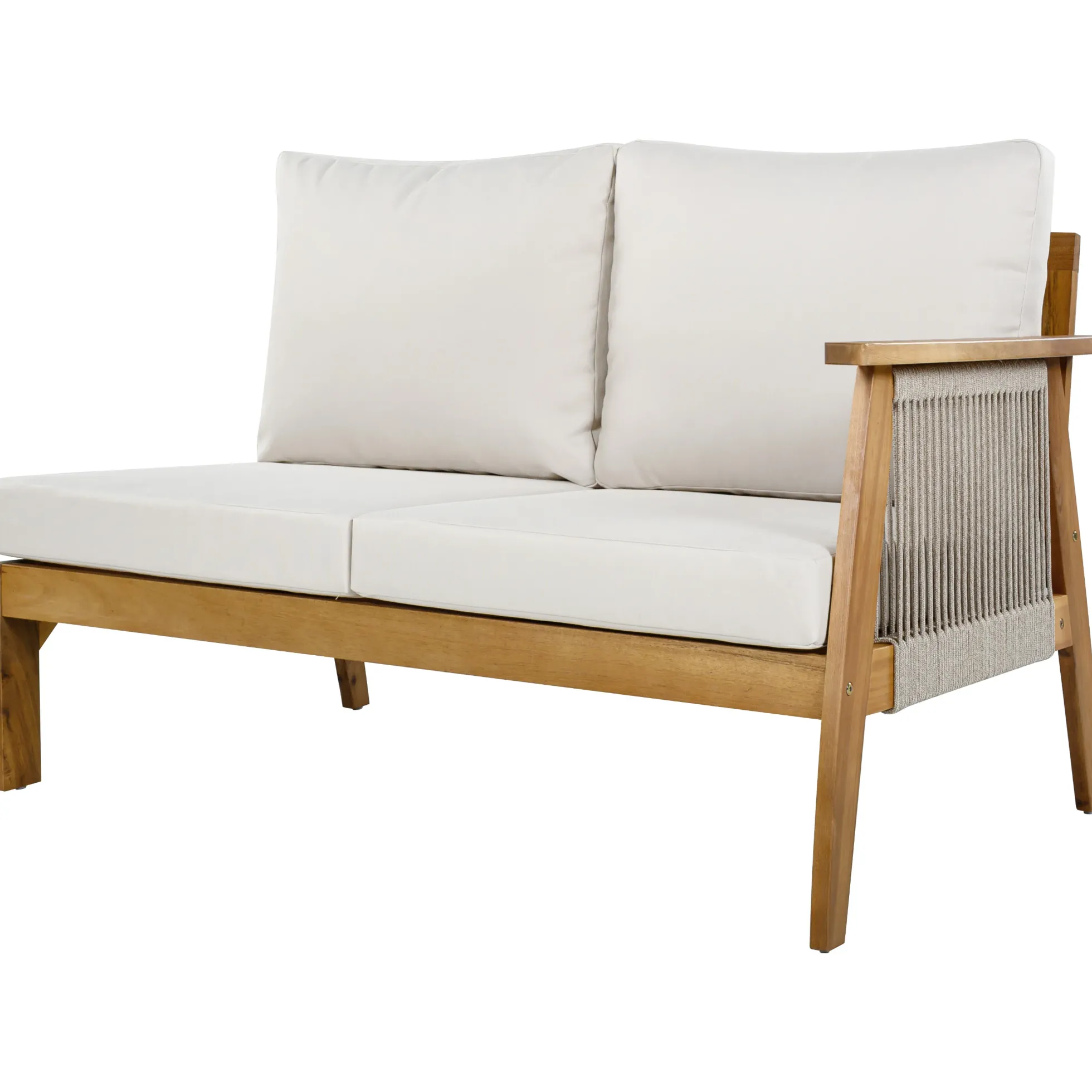 Outdoor 4pc Acacia Wood and Rope Sectional Patio Corner Set