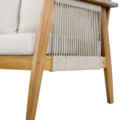 Outdoor 4pc Acacia Wood and Rope Sectional Patio Corner Set