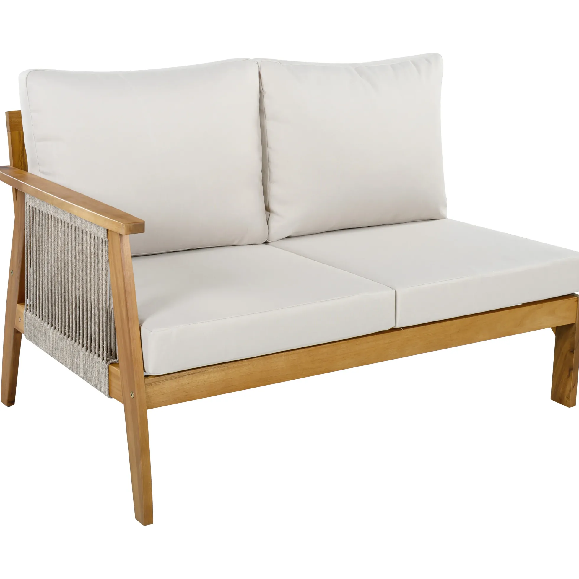 Outdoor 4pc Acacia Wood and Rope Sectional Patio Corner Set