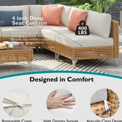 Outdoor 7-Piece Wicker Conversation Sectional Sofa Set with Cushions and Coffee Table
