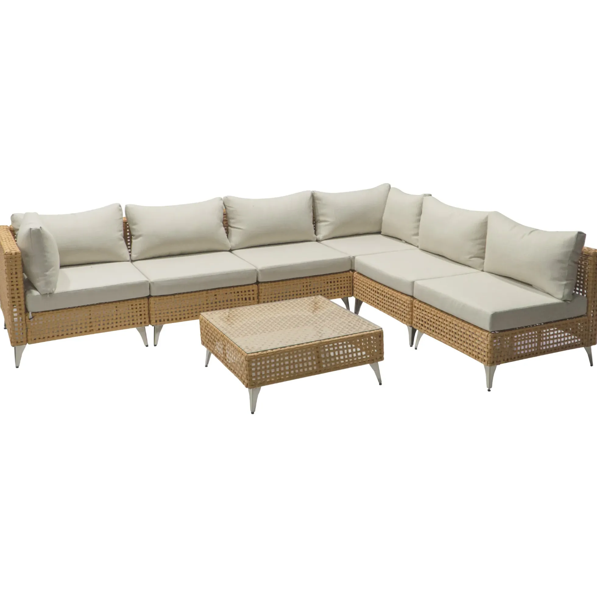 Outdoor 7-Piece Wicker Conversation Sectional Sofa Set with Cushions and Coffee Table