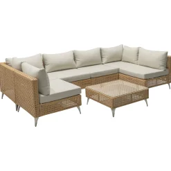 Outdoor 7-Piece Wicker Conversation Sectional Sofa Set with Cushions and Coffee Table