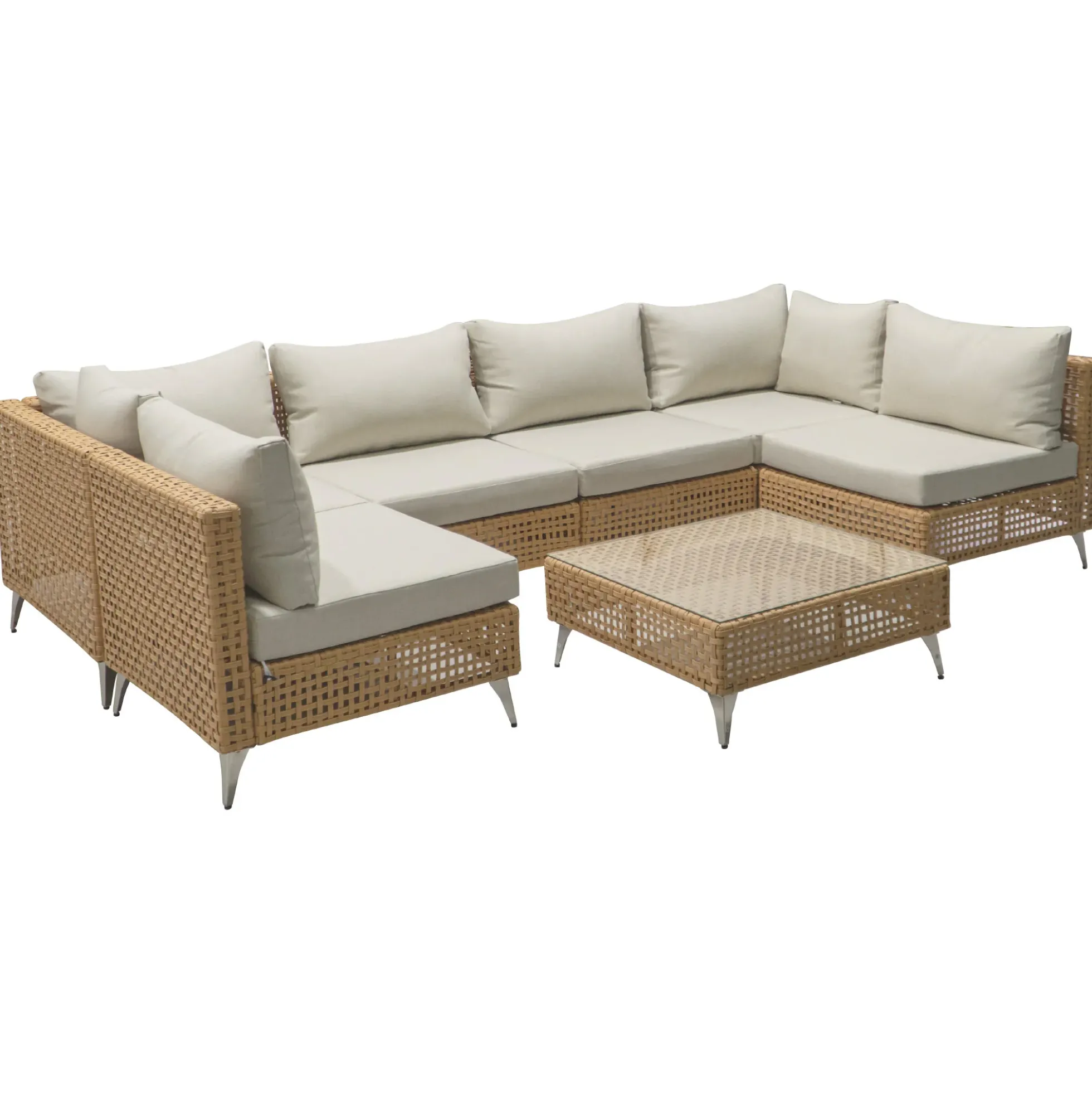 Outdoor 7-Piece Wicker Conversation Sectional Sofa Set with Cushions and Coffee Table