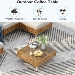 Outdoor 7-Piece Wicker Conversation Sectional Sofa Set with Cushions and Coffee Table
