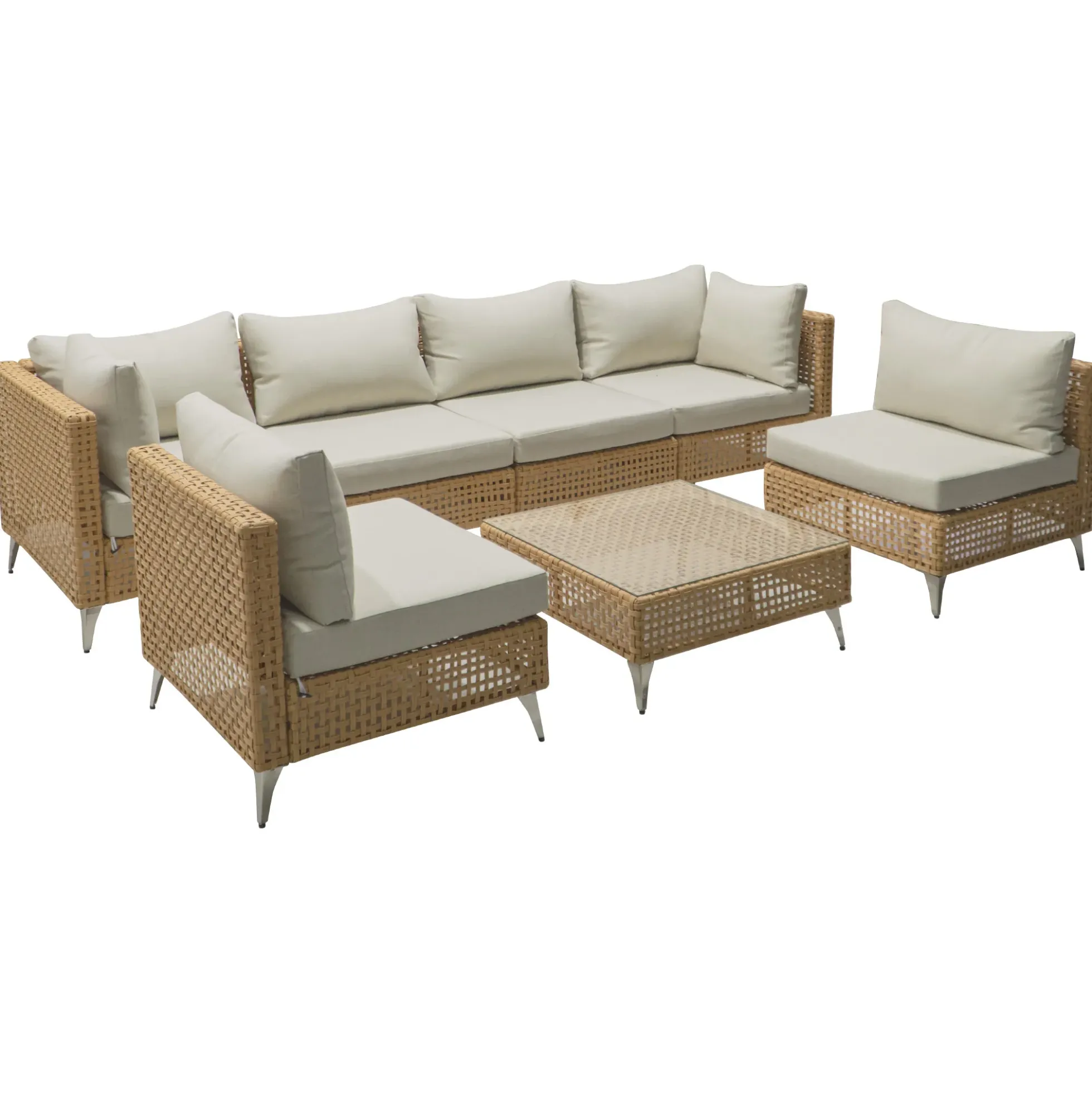 Outdoor 7-Piece Wicker Conversation Sectional Sofa Set with Cushions and Coffee Table