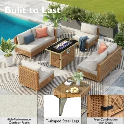 Outdoor 7-Piece Wicker Conversation Sectional Sofa Set with Cushions and Coffee Table
