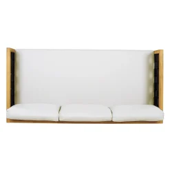 Outdoor Rope Detail Teak Wood 3 Seater Sofa Daybed Set with Light Grey Cushions & Table