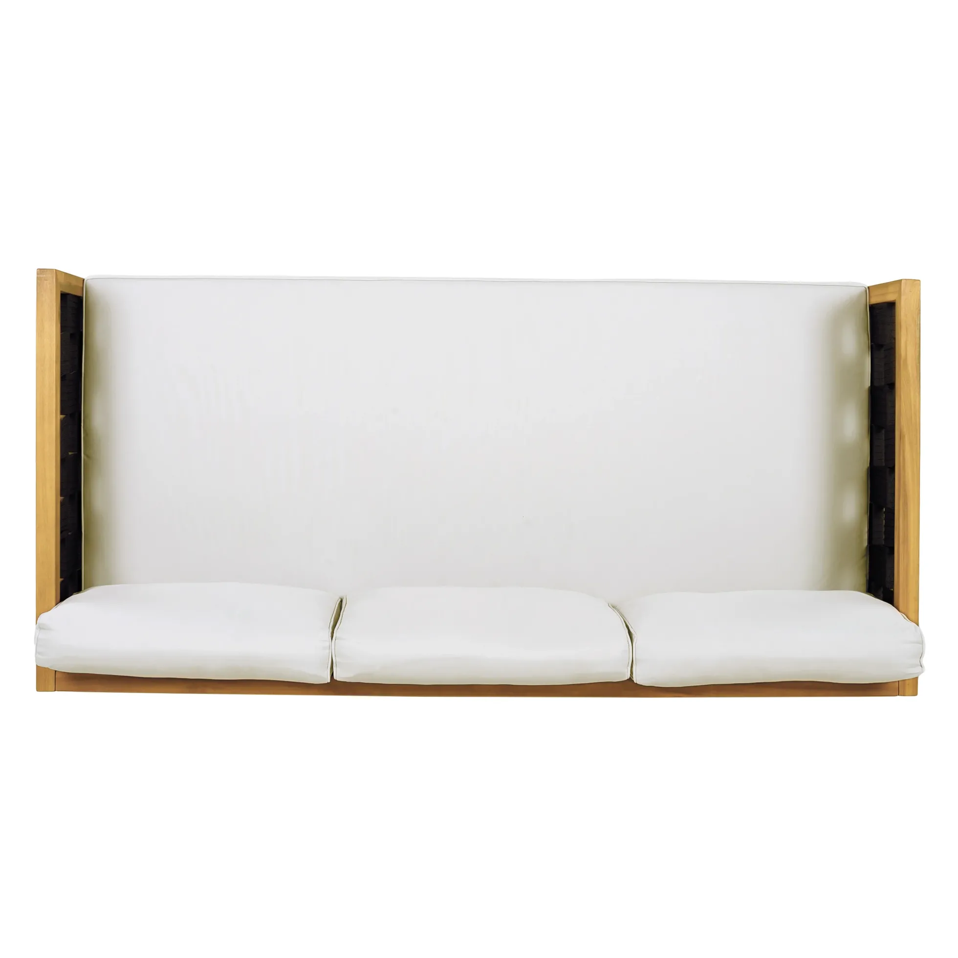 Outdoor Rope Detail Teak Wood 3 Seater Sofa Daybed Set with Light Grey Cushions & Table