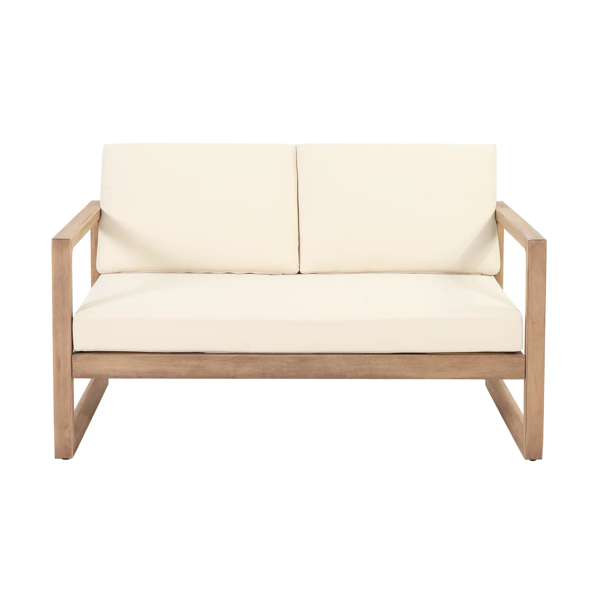 Outdoor Teak Wood Loveseat and Coffee Table Set with Cushions