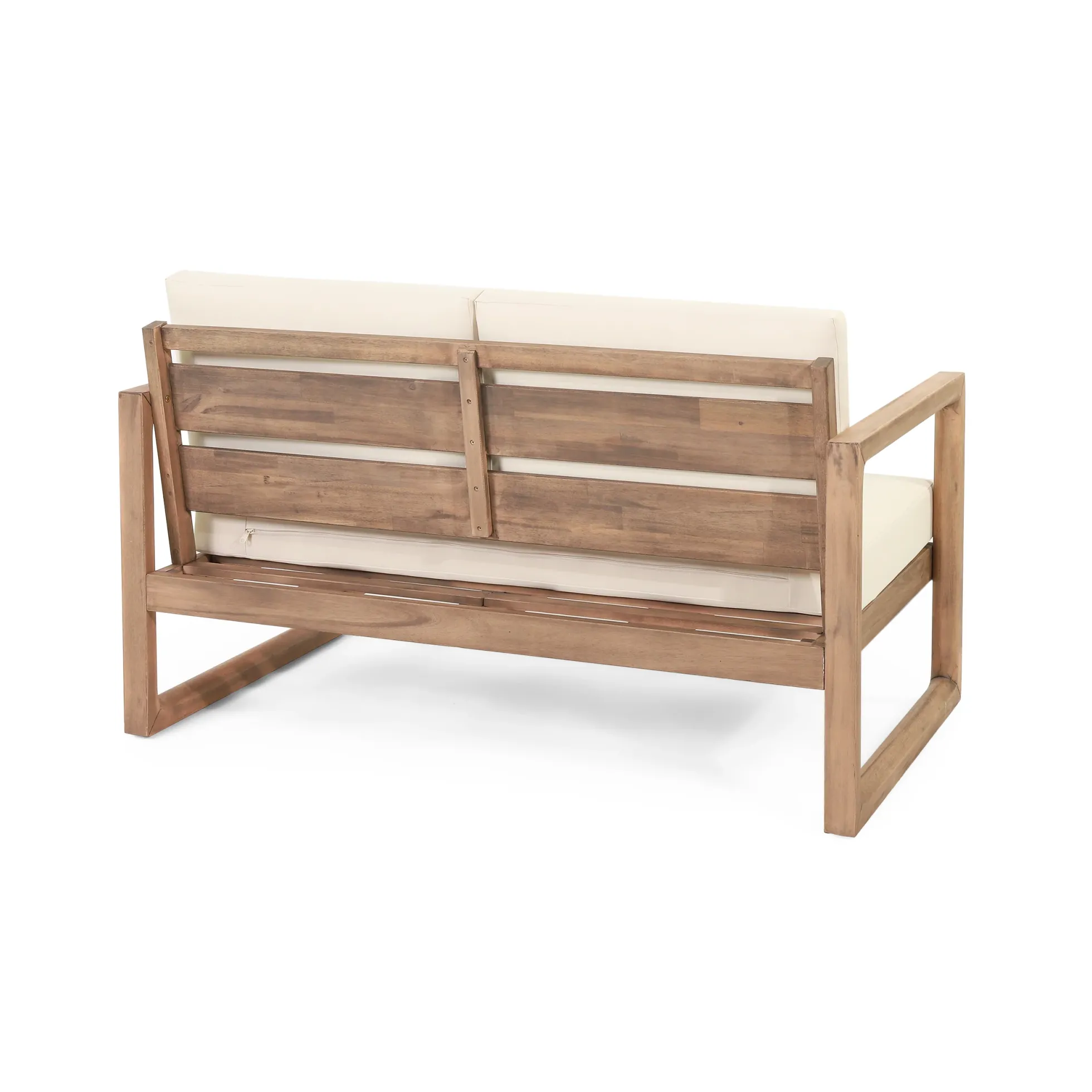 Outdoor Teak Wood Loveseat and Coffee Table Set with Cushions