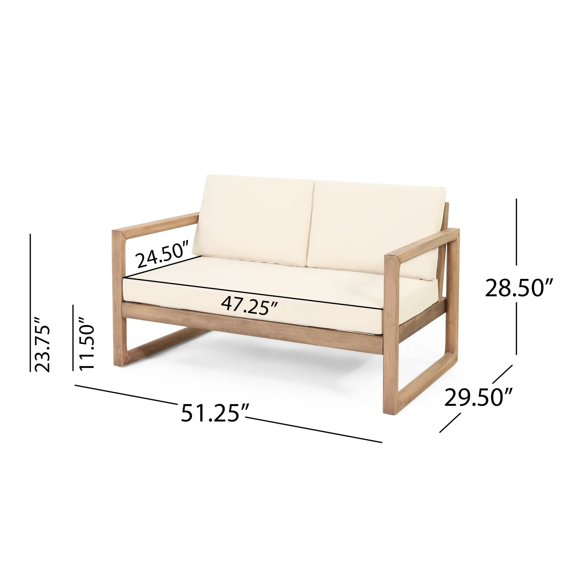 Outdoor Teak Wood Loveseat and Coffee Table Set with Cushions