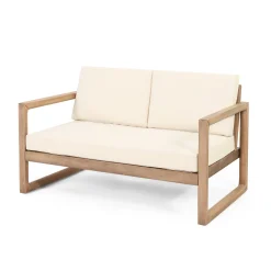 Outdoor Teak Wood Loveseat and Coffee Table Set with Cushions