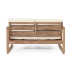 Outdoor Teak Wood Loveseat and Coffee Table Set with Cushions