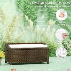 Outdoor Wicker Storage Bench with Cushion