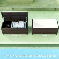 Outdoor Wicker Storage Bench with Cushion