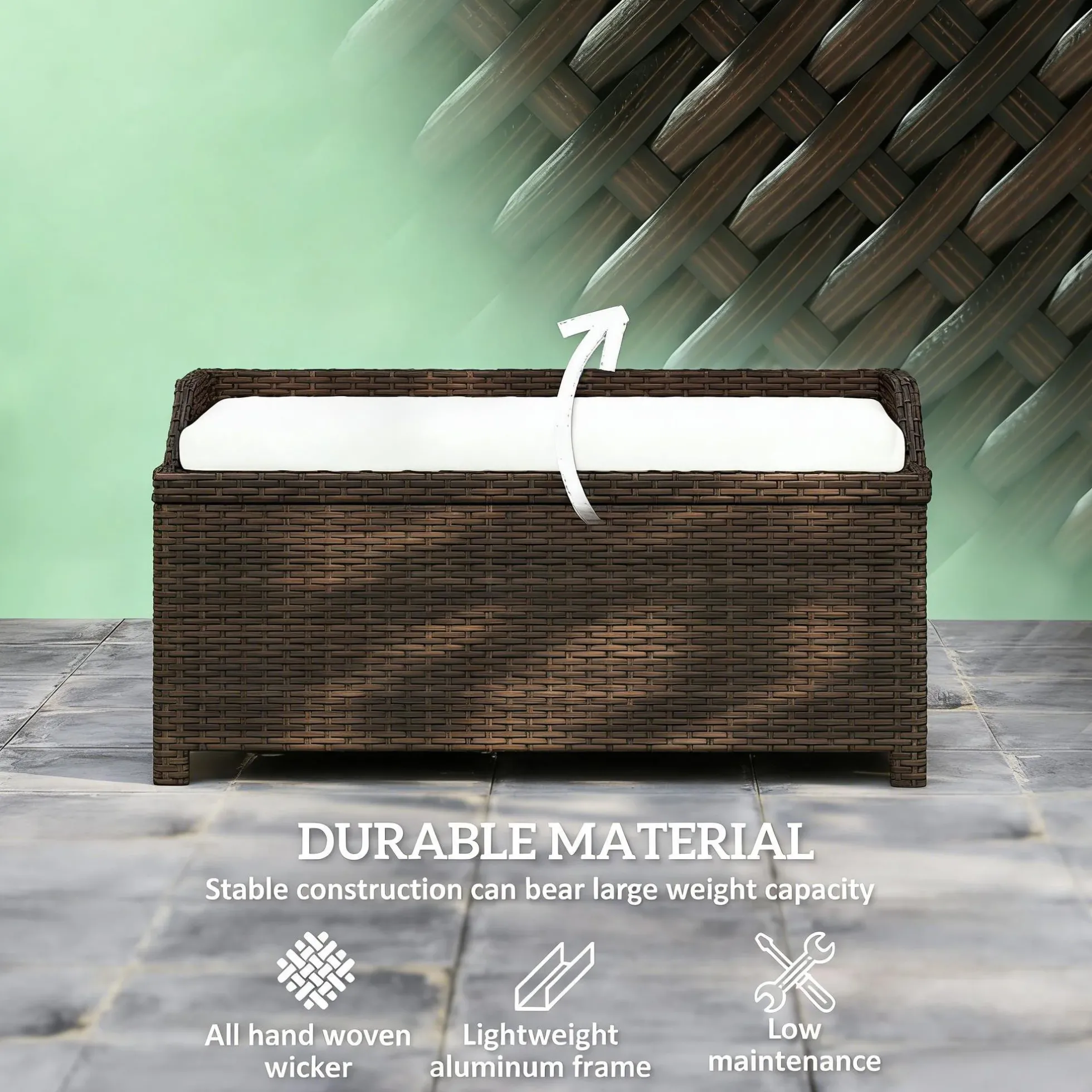 Outdoor Wicker Storage Bench with Cushion