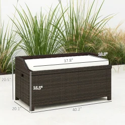 Outdoor Wicker Storage Bench with Cushion