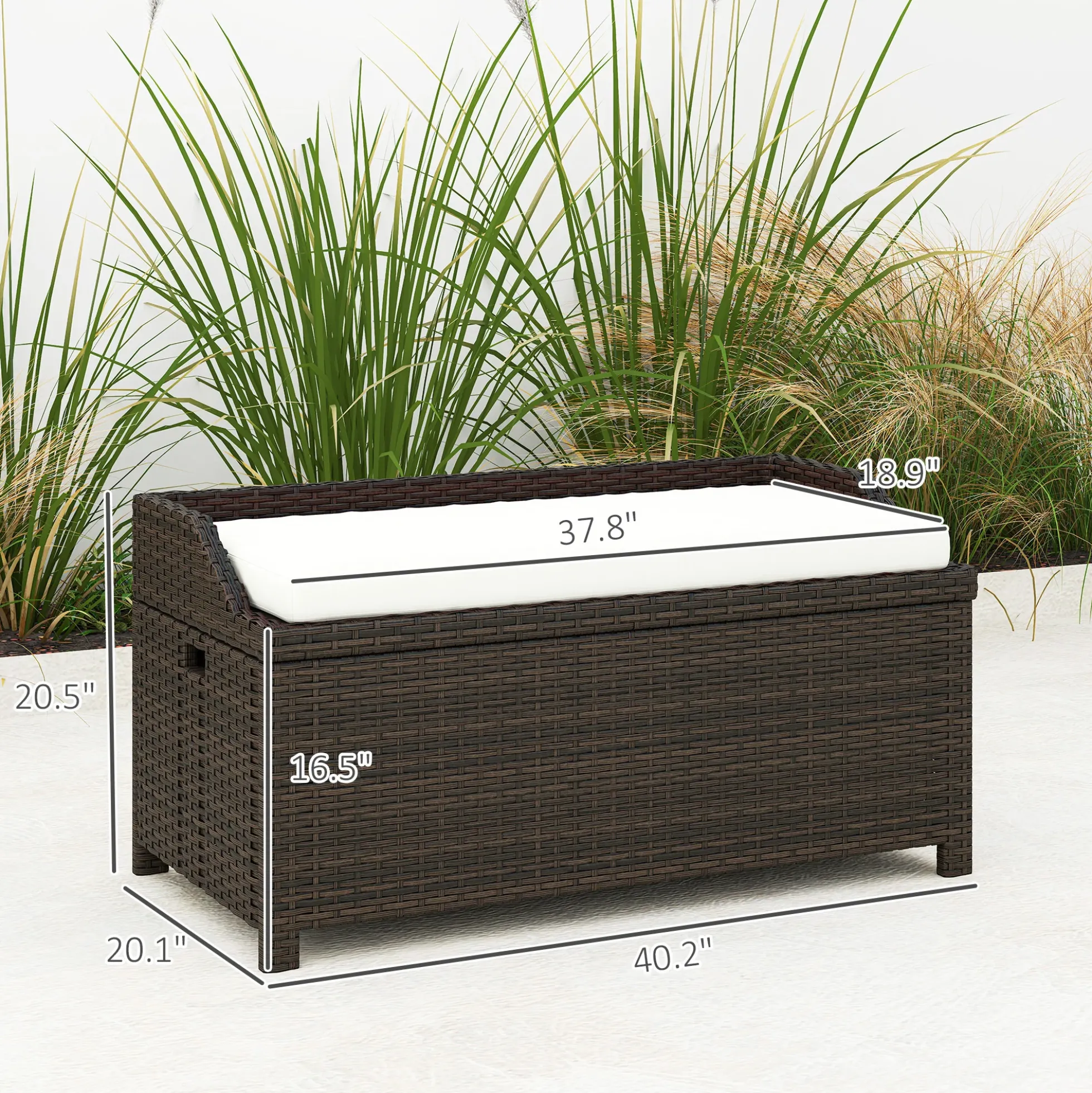 Outdoor Wicker Storage Bench with Cushion