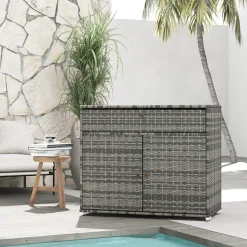 Outdoor Wicker Towel Rack Cabinet Storage with Drawer