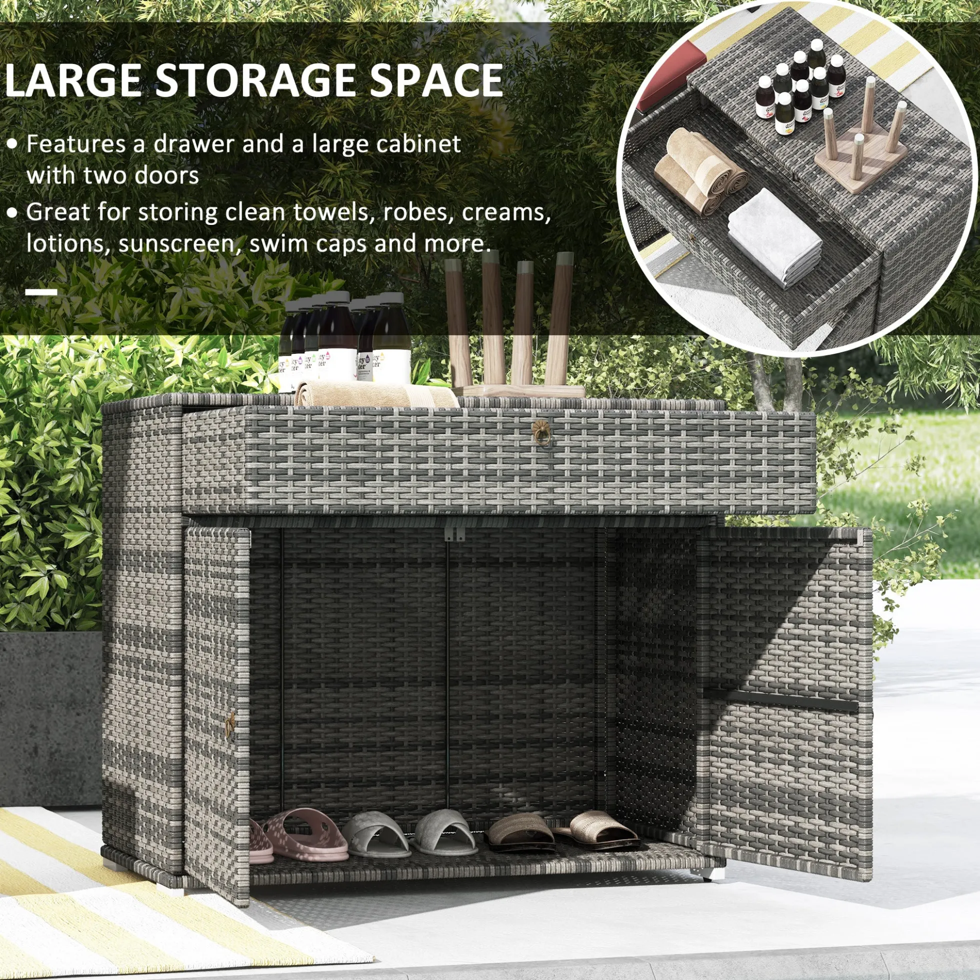 Outdoor Wicker Towel Rack Cabinet Storage with Drawer