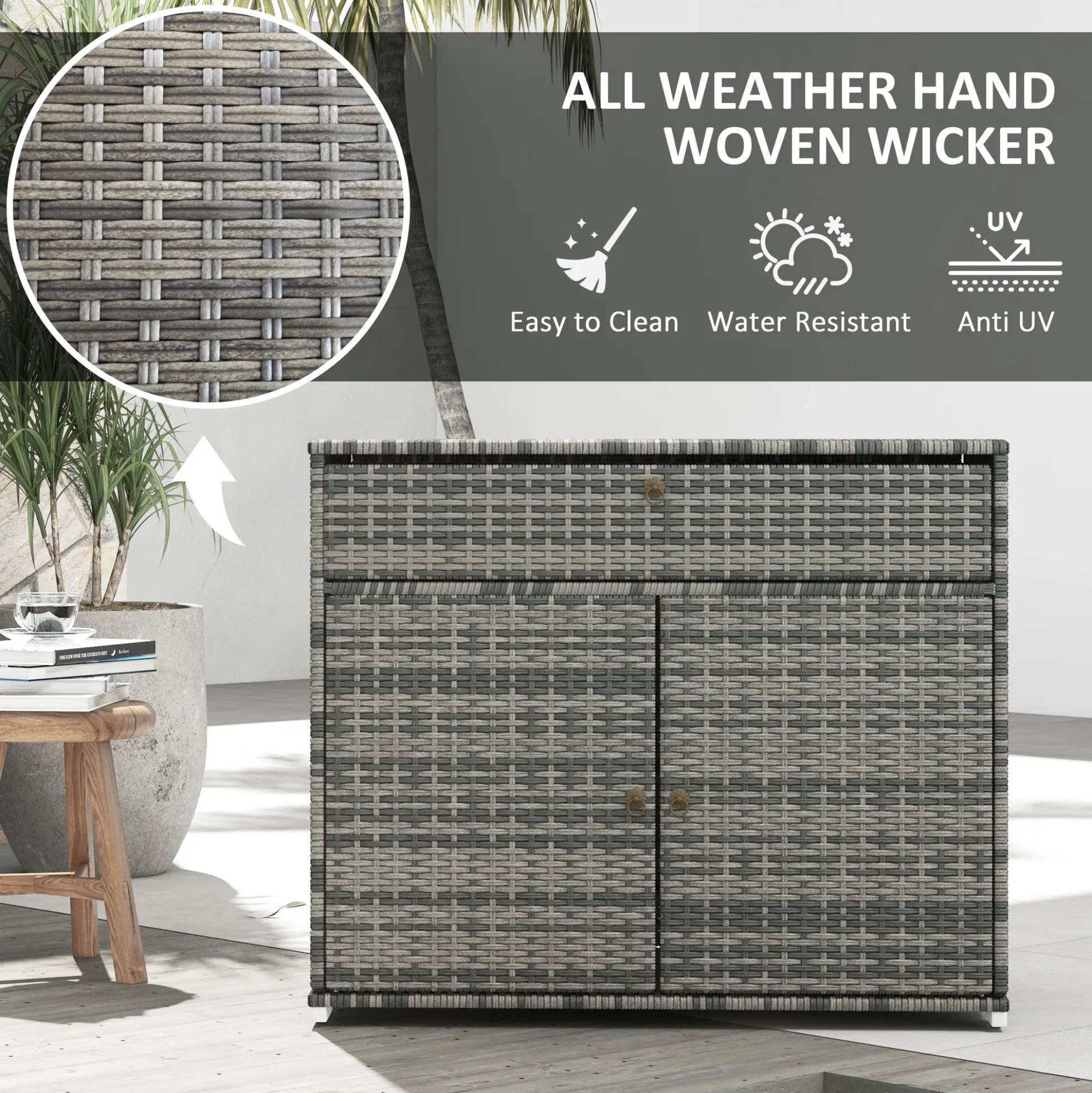 Outdoor Wicker Towel Rack Cabinet Storage with Drawer