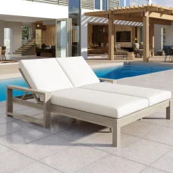 Outdoor Wide Double Lounge Chair with Adjustable Backrest with Removable Cushions