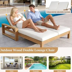 Outdoor Wide Double Lounge Chair with Adjustable Backrest with Removable Cushions