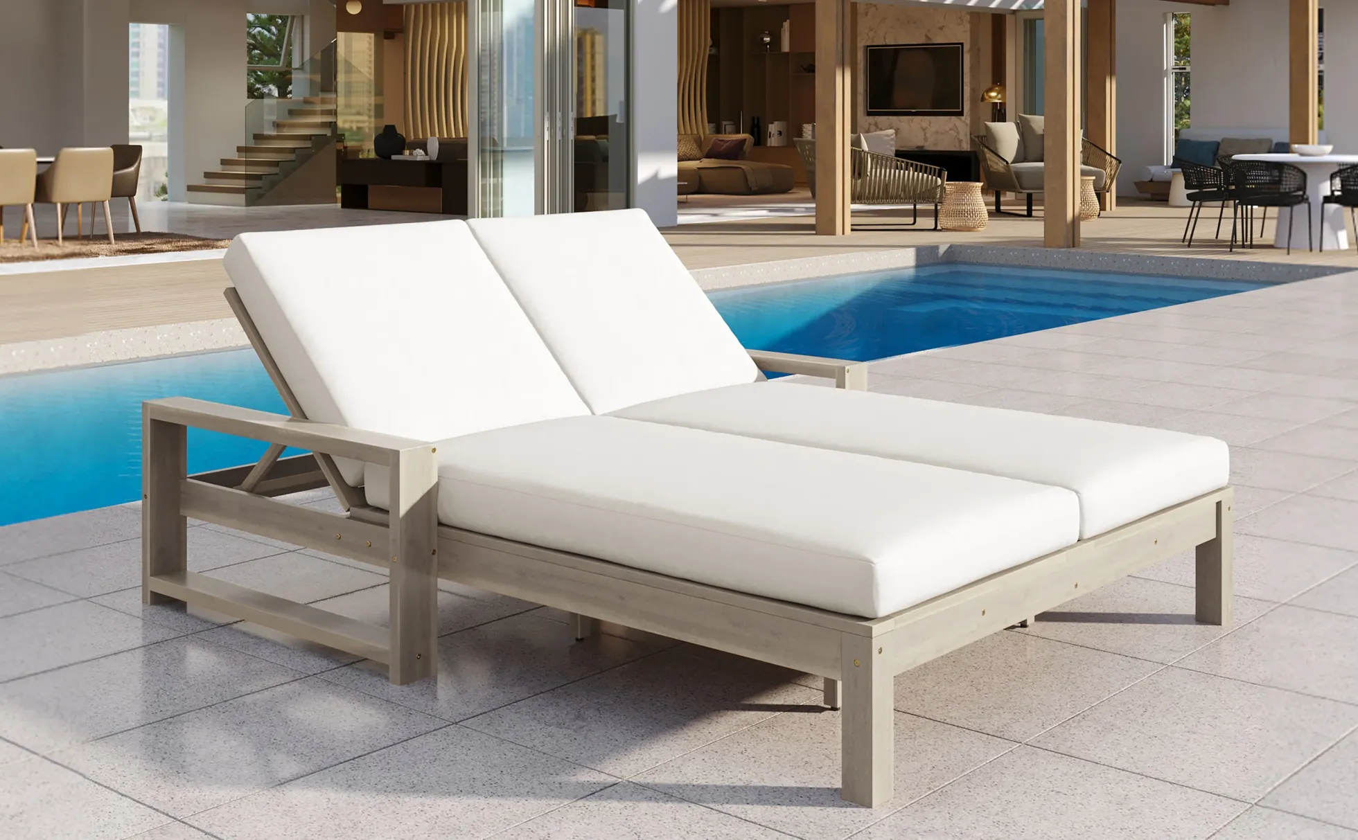 Outdoor Wide Double Lounge Chair with Adjustable Backrest with Removable Cushions