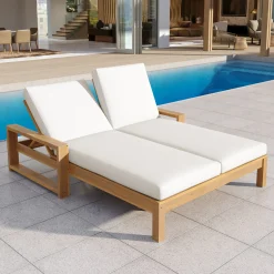 Outdoor Wide Double Lounge Chair with Adjustable Backrest with Removable Cushions