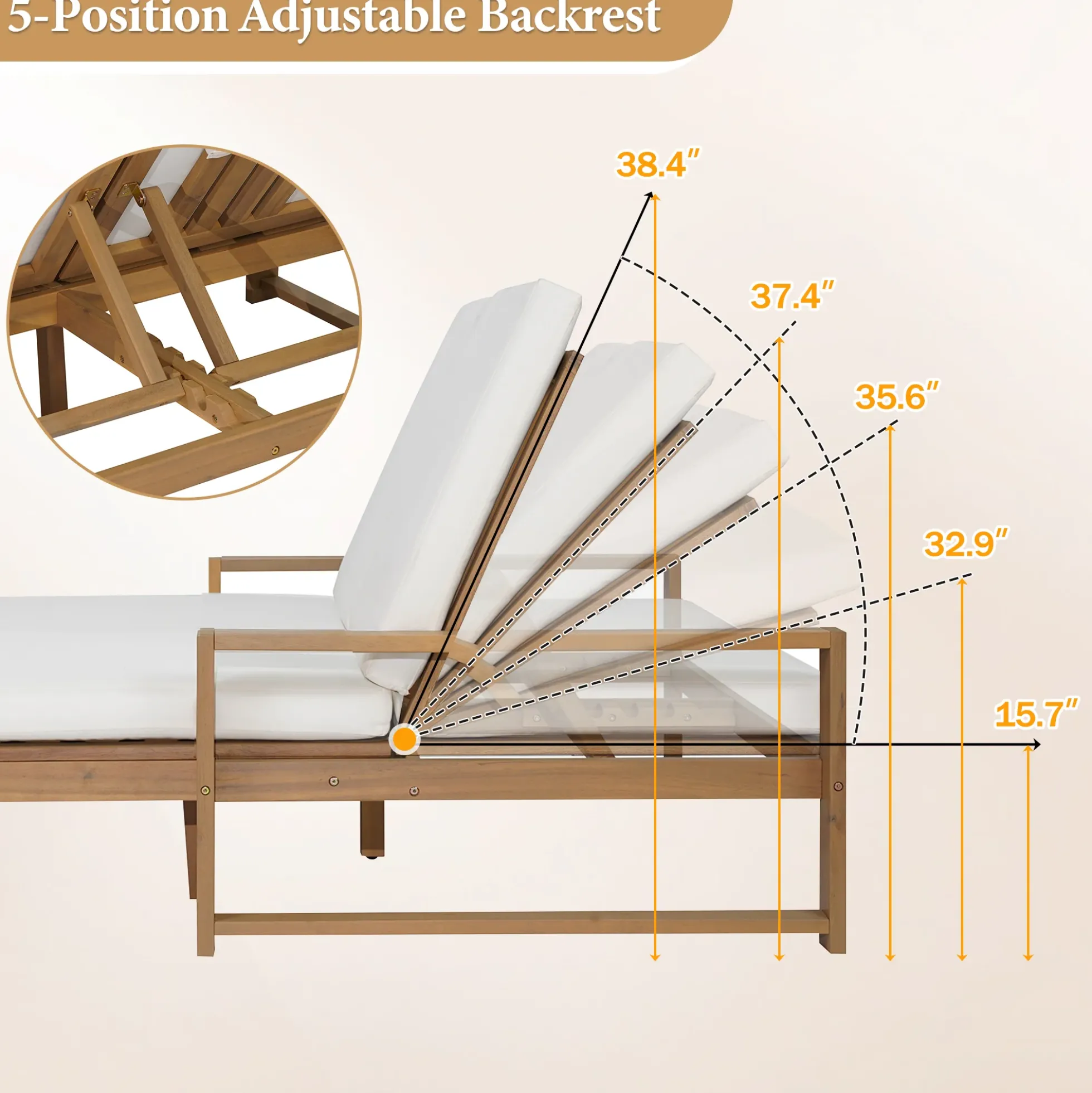 Outdoor Wide Double Lounge Chair with Adjustable Backrest with Removable Cushions