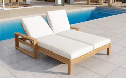Outdoor Wide Double Lounge Chair with Adjustable Backrest with Removable Cushions