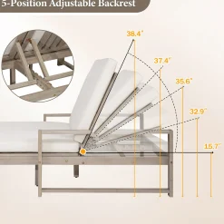 Outdoor Wide Double Lounge Chair with Adjustable Backrest with Removable Cushions