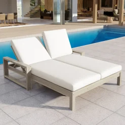 Outdoor Wide Double Lounge Chair with Adjustable Backrest with Removable Cushions