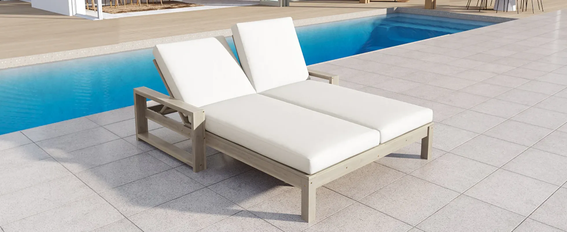Outdoor Wide Double Lounge Chair with Adjustable Backrest with Removable Cushions