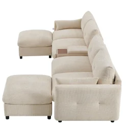 Oversized Chenille Modular Sectional Sofa with Console and Two Storage Ottomans