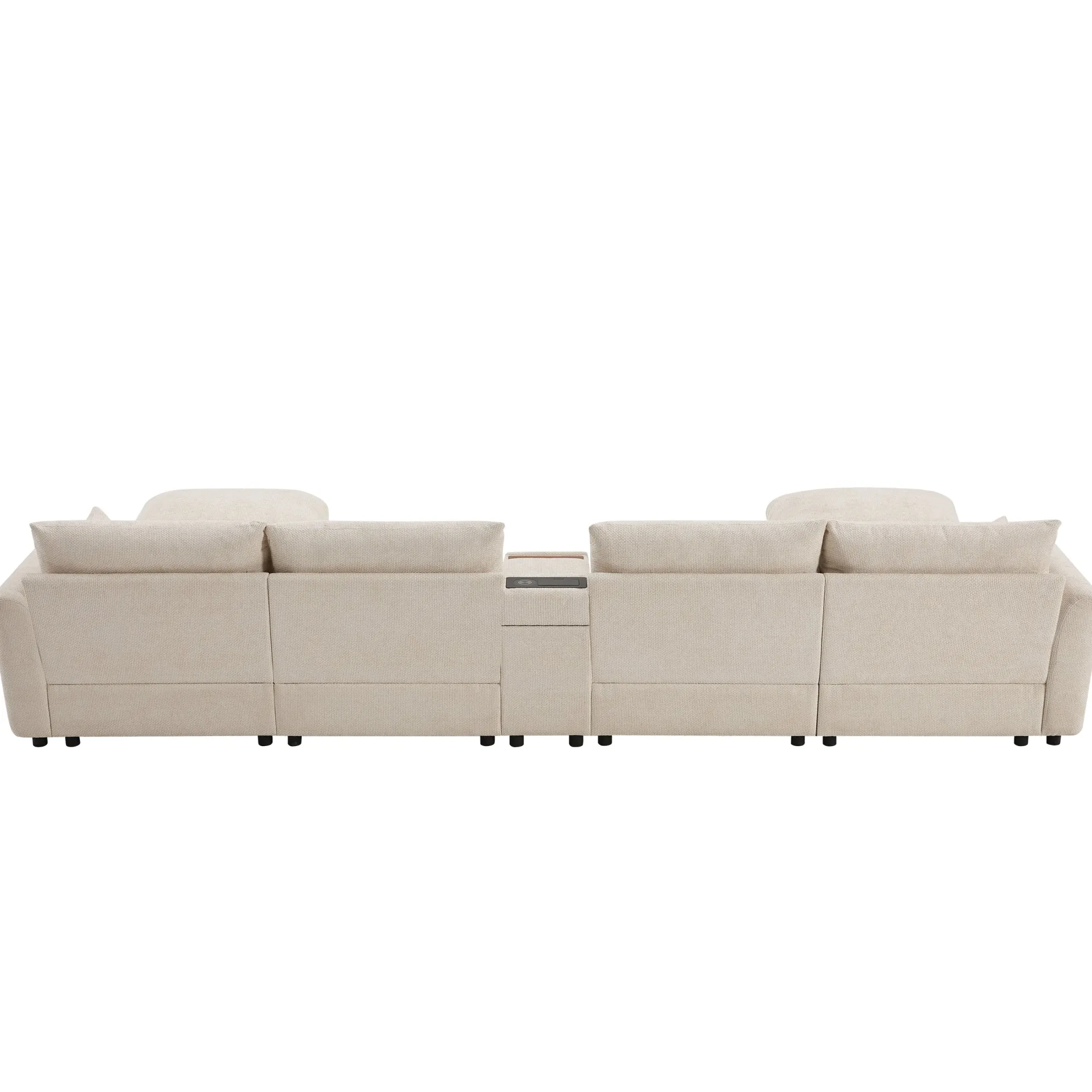 Oversized Chenille Modular Sectional Sofa with Console and Two Storage Ottomans