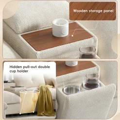 Oversized Chenille Modular Sectional Sofa with Console and Two Storage Ottomans