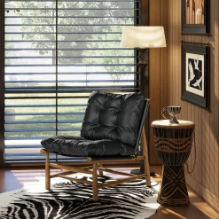 Oxford 26.5' Noir Black Leather Mid-Century Modern Accent Chair