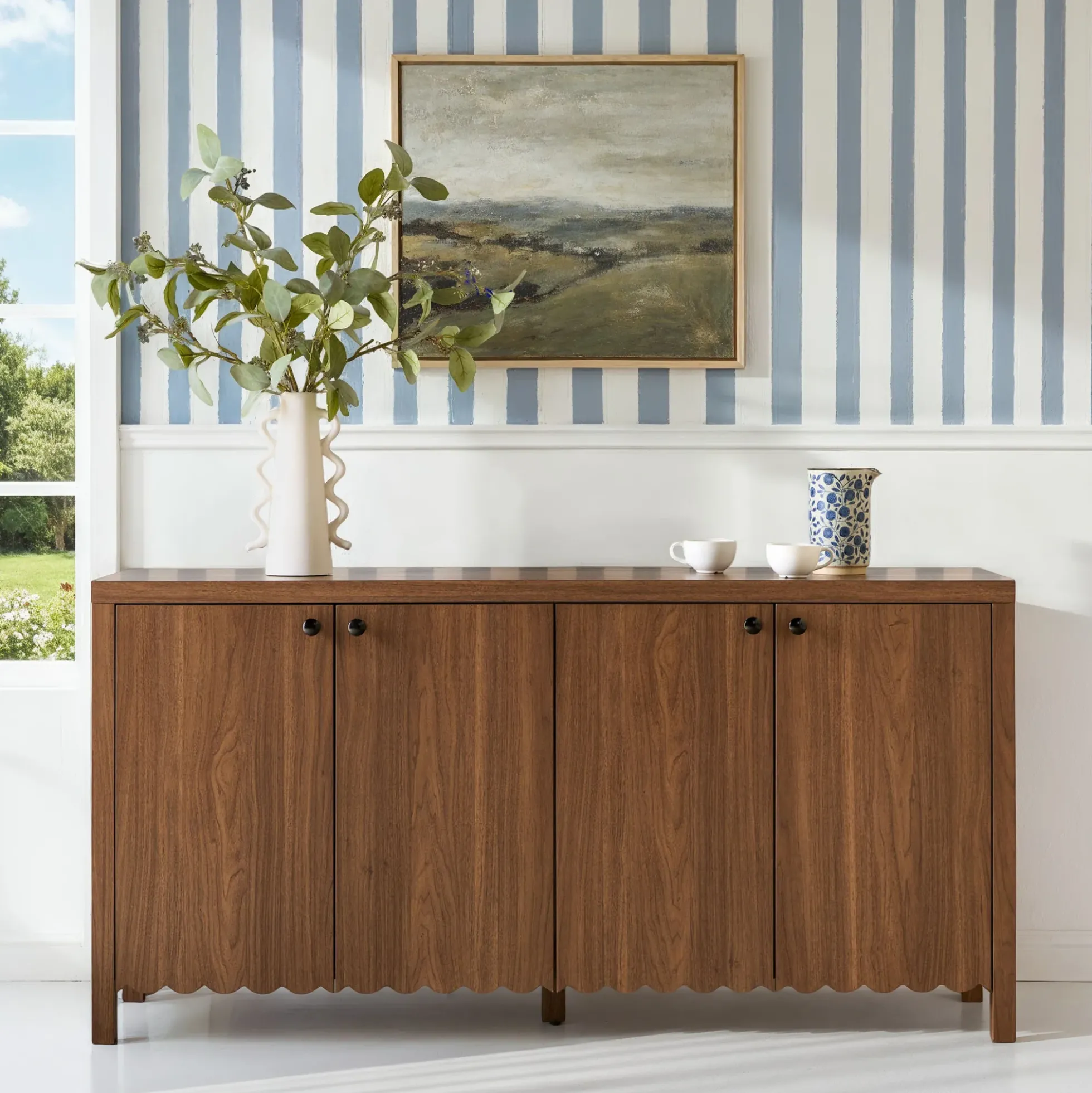 Paisley 60" Modern Scalloped Easy Assembly Sideboard /TV Stand