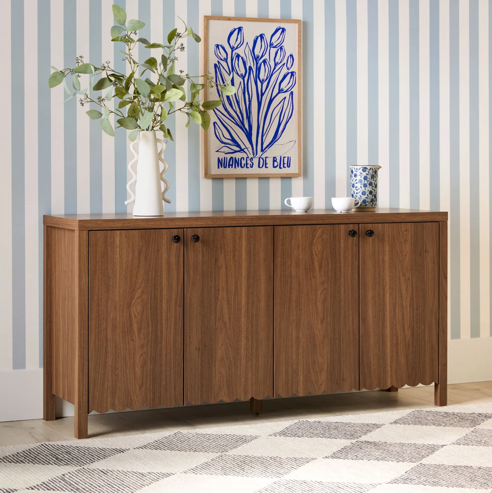 Paisley 60" Modern Scalloped Easy Assembly Sideboard /TV Stand