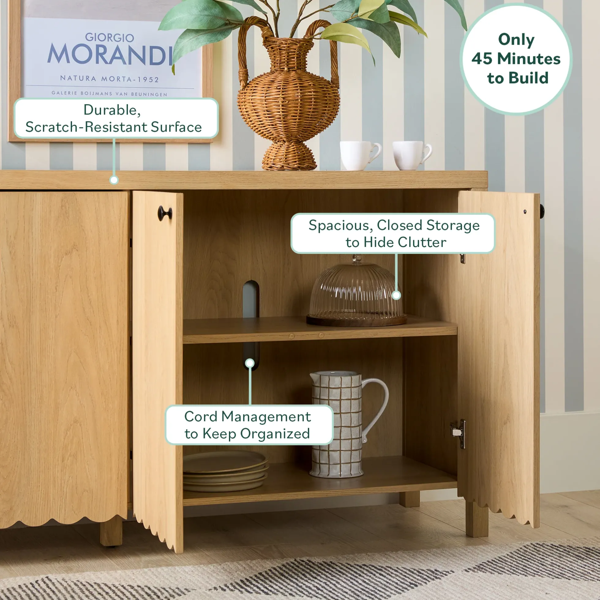 Paisley 60" Modern Scalloped Easy Assembly Sideboard /TV Stand