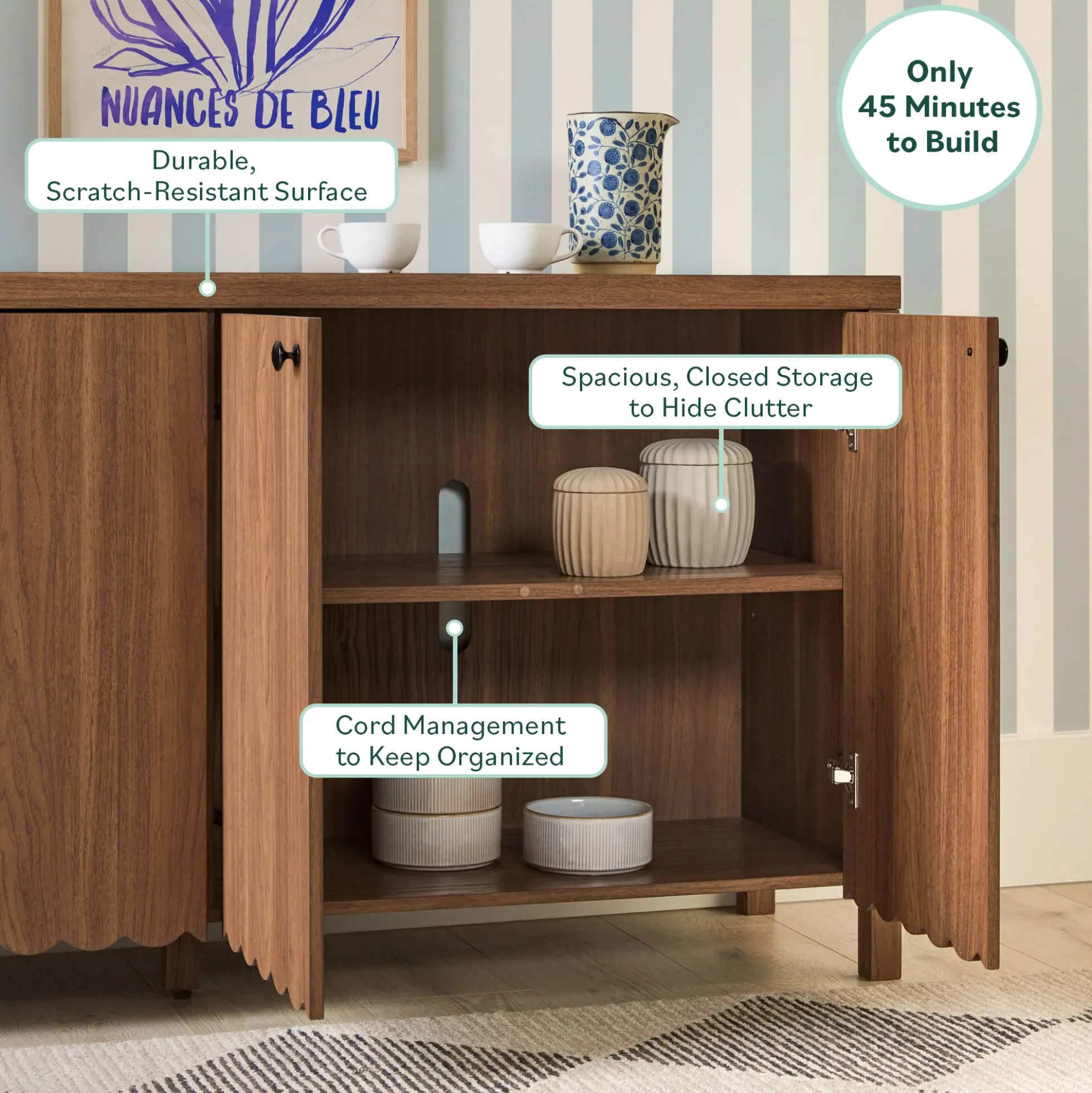 Paisley 60" Modern Scalloped Easy Assembly Sideboard /TV Stand